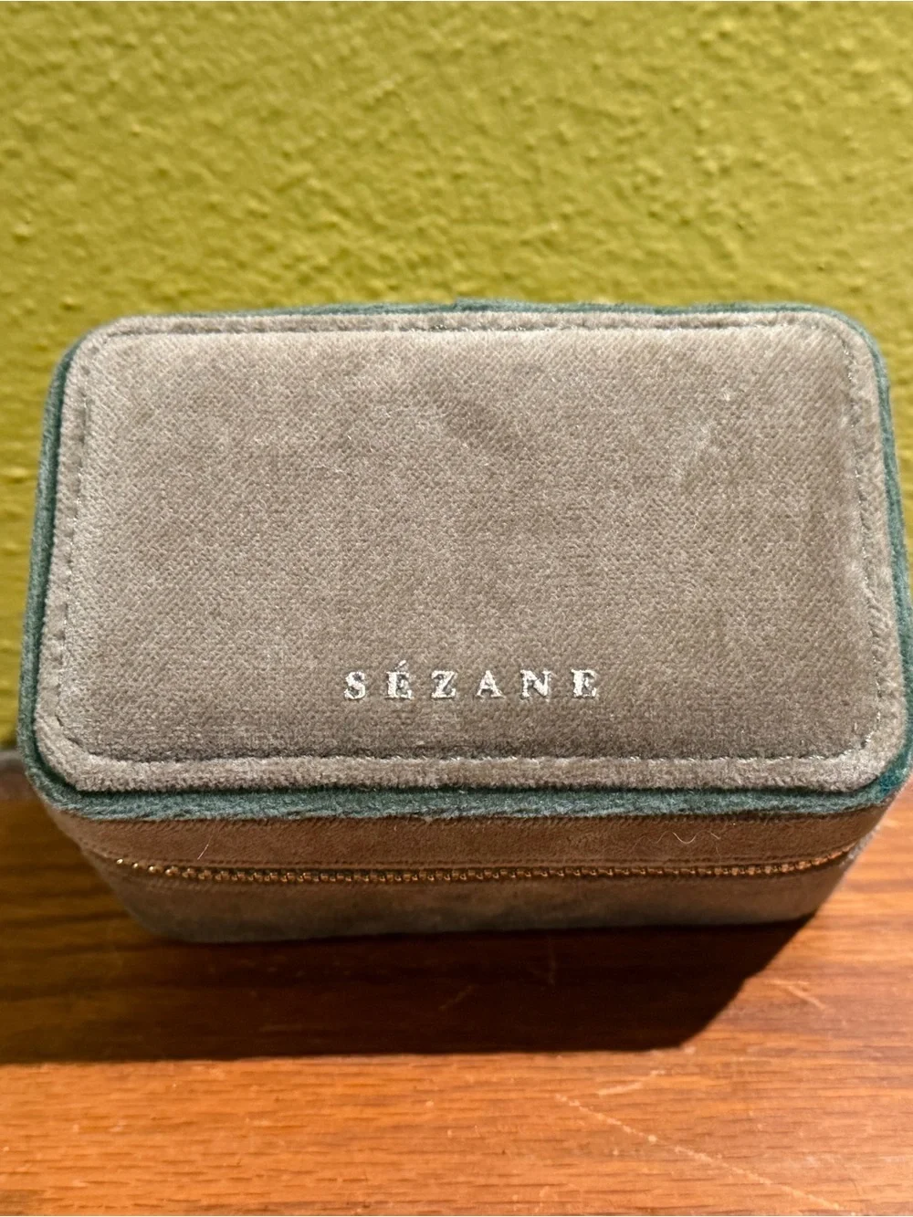 Sezane Green Velvet Jewelry Case